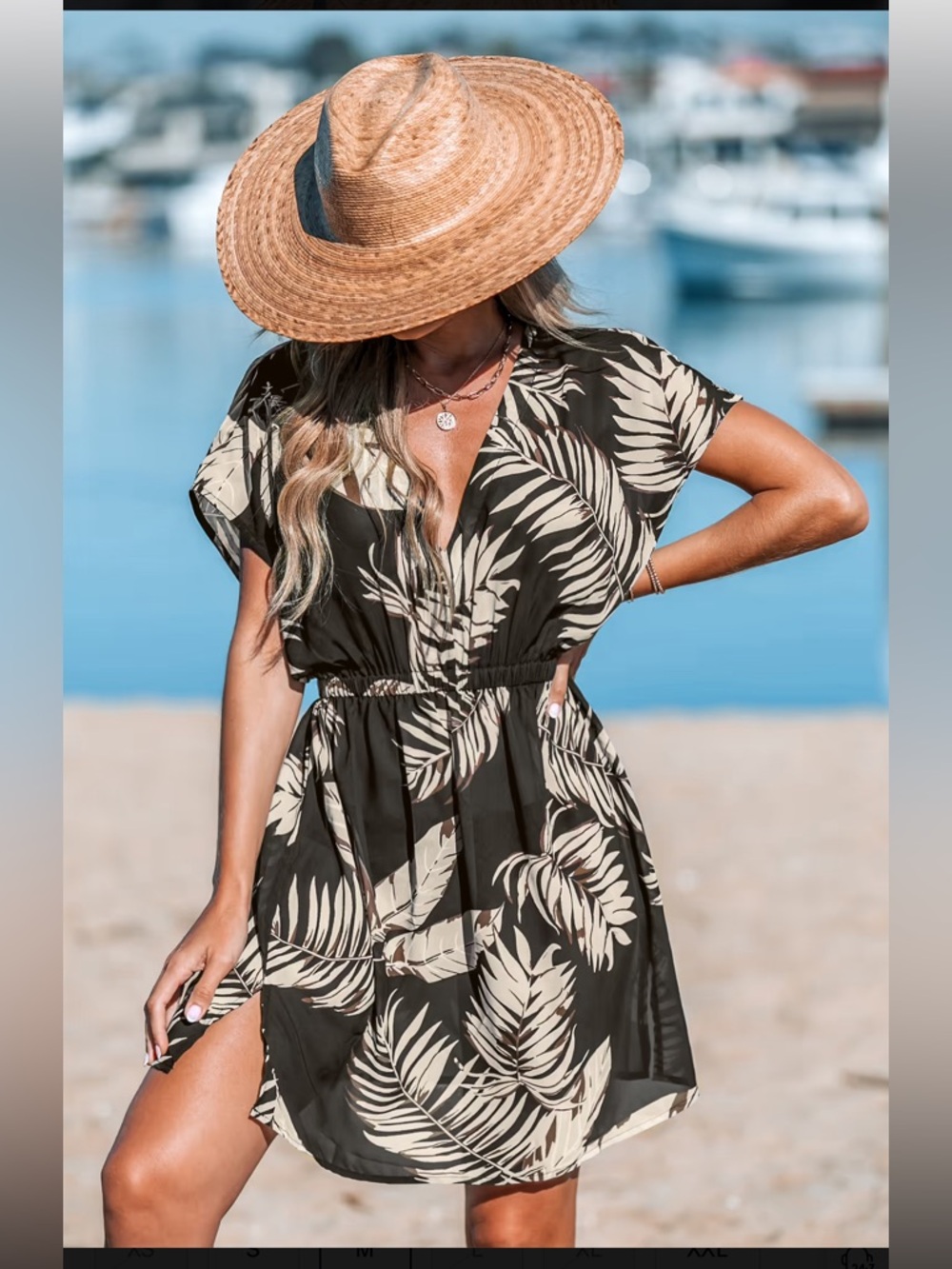NWT Women’s Black & Cream Tropical Swim Cover-Up Dress